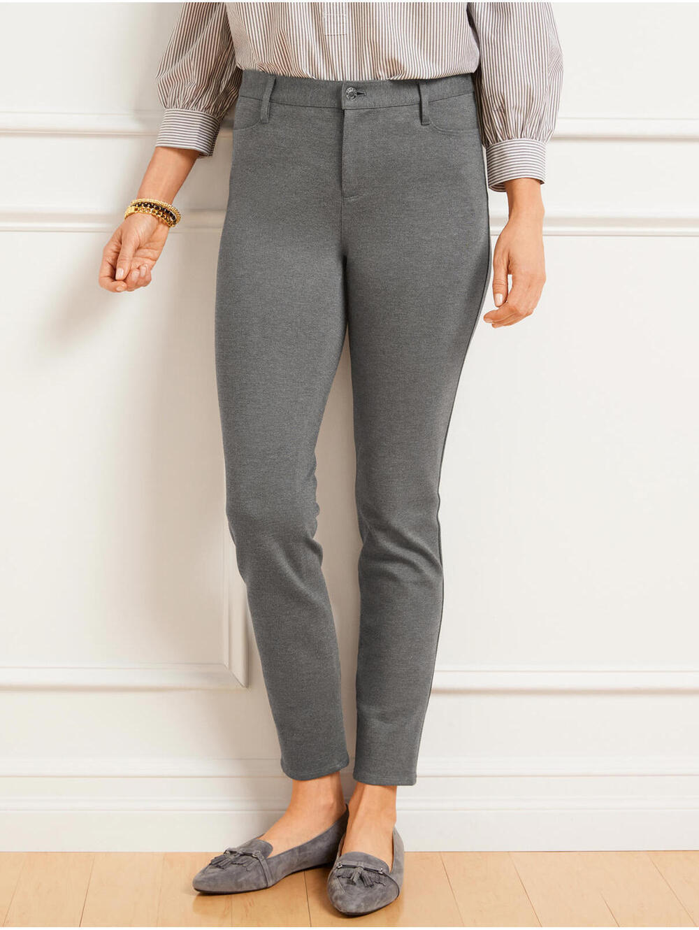 Talbots Soho 5-Pocket Leggings in Charcoal Gray Melange Fabric, Size 10